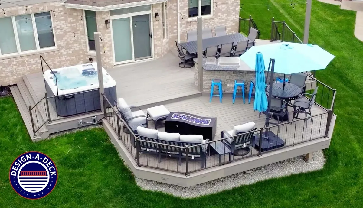 Custom Deck with Fire Pit, Hot Tub and Outdoor Kitchen