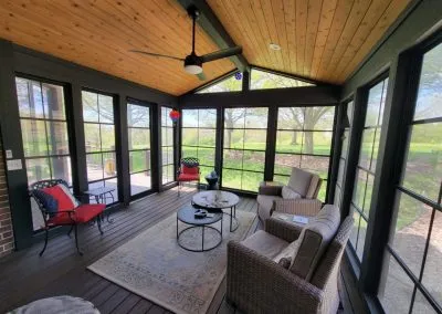 Screened in Room with Composite deck and wood accent ceiling
